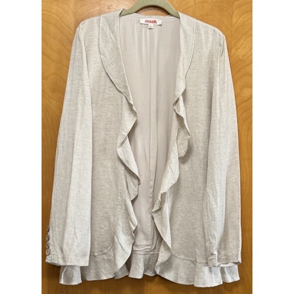 Mazik Sweaters - Mazik Womens Flax Ruffle Front Cardigan Lined Natural Sz L